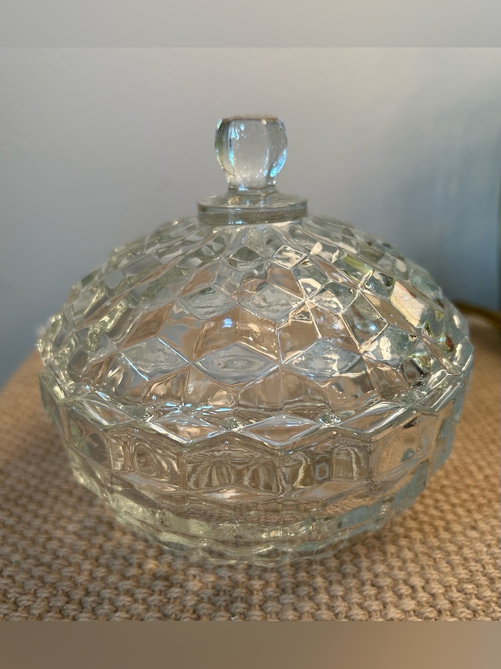Fostoria American Cubist  Clear Candy Dish with Lid